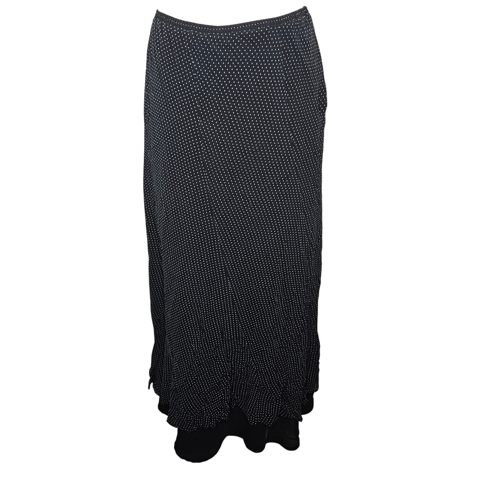 INC International Concepts 14P Silk Polka Dot Maxi Skirt Black White Petite